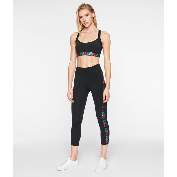 Pam & Gela Move Fast Womens Size P / XS Black S20 Lurex Rainbow 7/8‎ Leggings - Picture 2 of 9